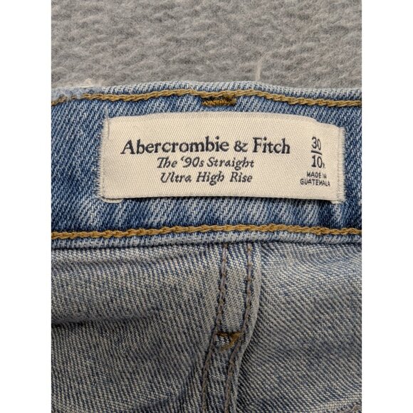 Abercrombie Fitch Jeans Womens SZ 10 High Rise '90s Straight Distressed Whiskers - Picture 15 of 16